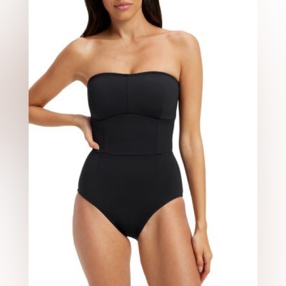 Good American Other - Good American Sculpt Strapless Lace Up Swimsuit